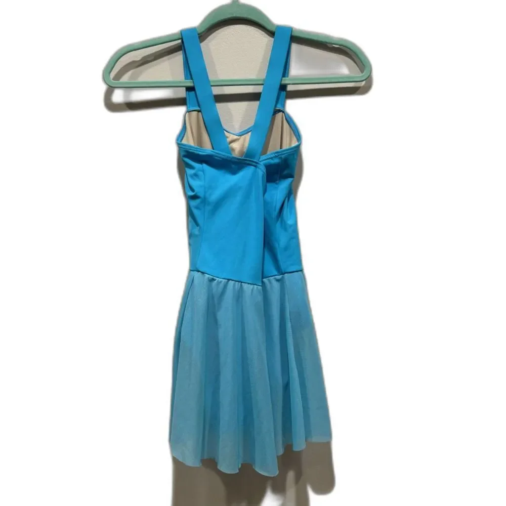 Weissman Dance Leotard Skirt Dress Blue Cross Straps Costume Girls sz XL Child